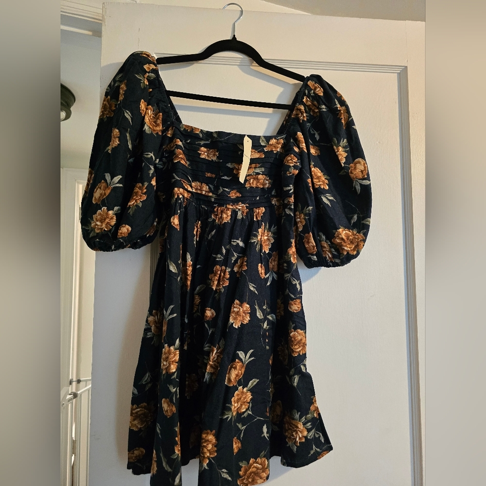 ABERCROMBIE Foral Poplin Puff Sleeve Dress